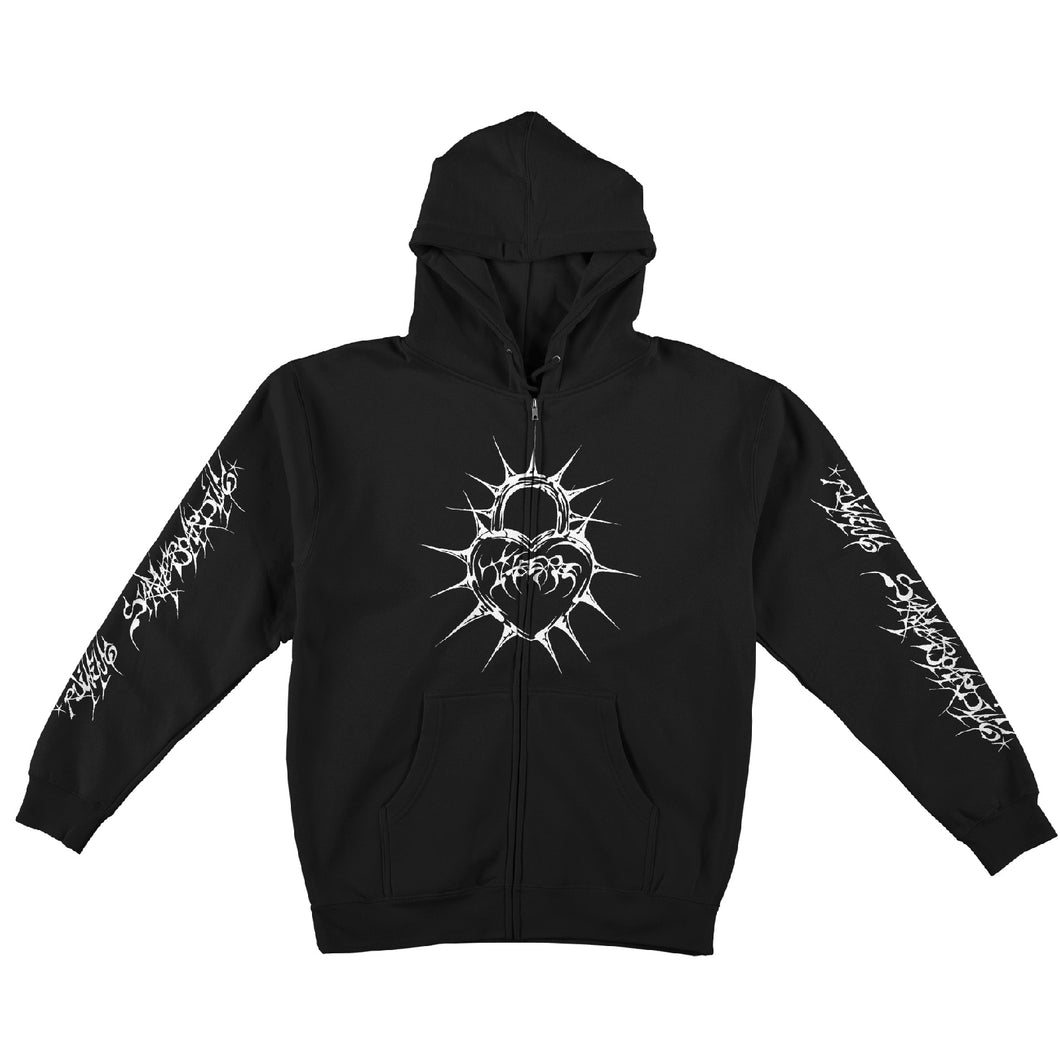 There Heart Sleeve Zip Hoodie - Black/White