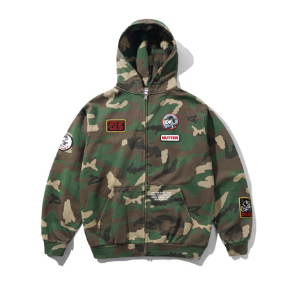 Butter Goods x Peanuts Patches Zip Up Hoodie - Washed Camo