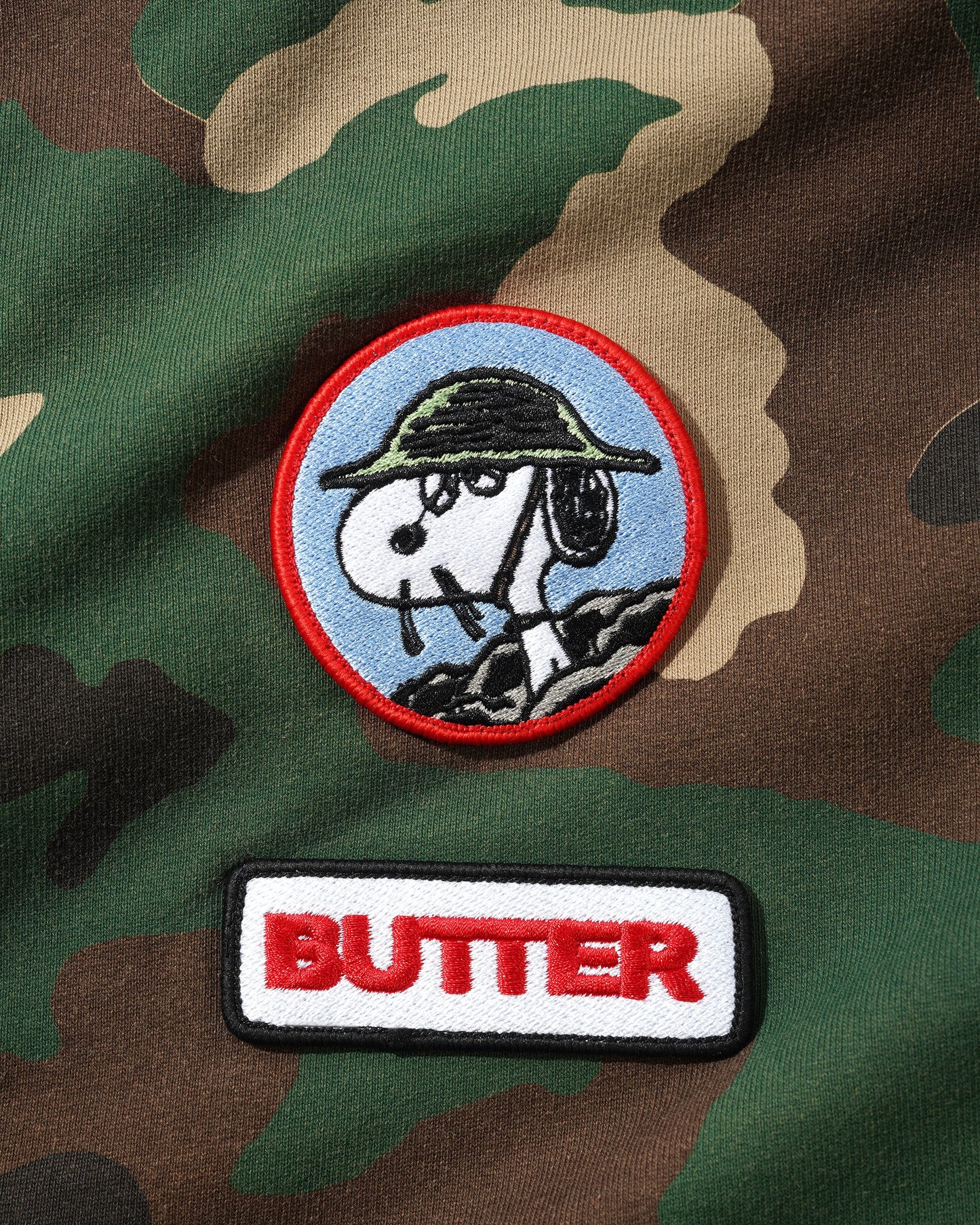 Butter Goods x Peanuts Patches Zip Up Hoodie - Washed Camo