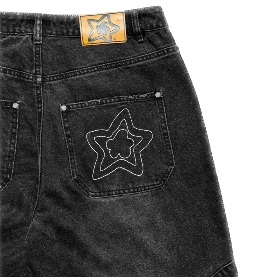 Star Team Circle Cargo Jeans - Black