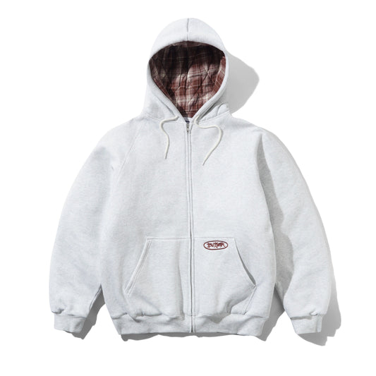 Butter Goods Plaid Lined Zip Hoodie - Ash