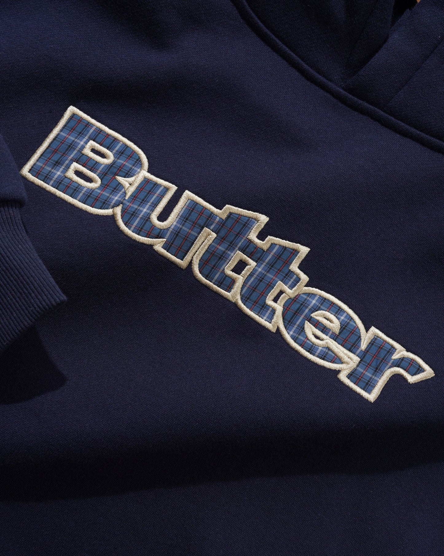 Butter Goods Plaid Logo Applique Hoodie - Navy