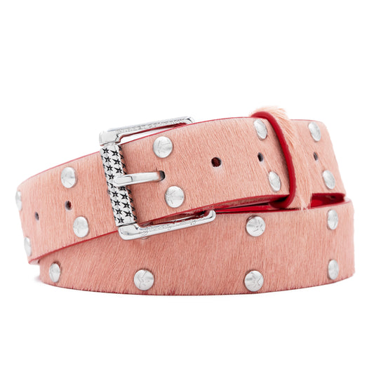 Carpet Company Pony Hair Studded Belt - Pink