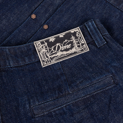 Dime Pleated Baggy Denim Shorts - Indigo