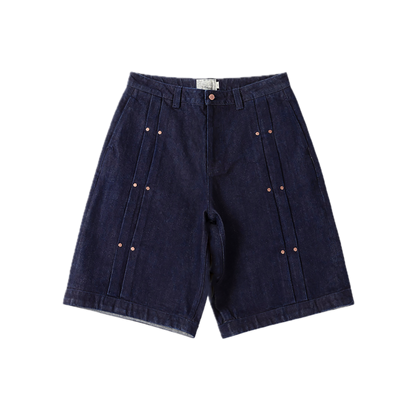 Dime Pleated Baggy Denim Shorts - Indigo