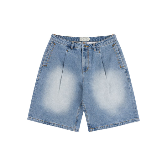 Dime Pleated Denim Shorts - Blue Washed