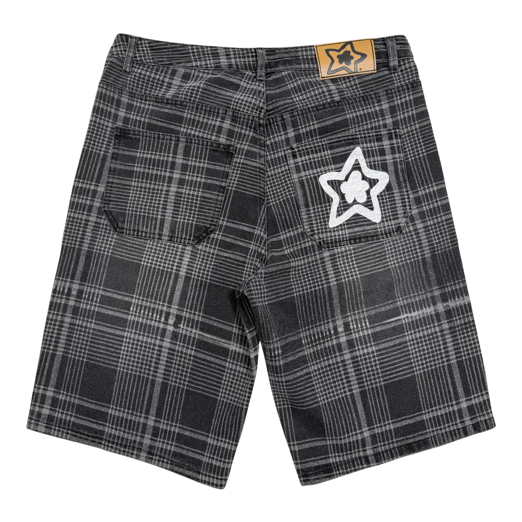 Star Team Plaid Jean Shorts - Black
