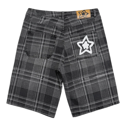 Star Team Plaid Jean Shorts - Black