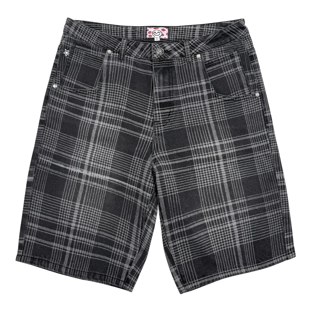 Star Team Plaid Jean Shorts - Black