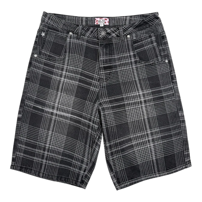Star Team Plaid Jean Shorts - Black
