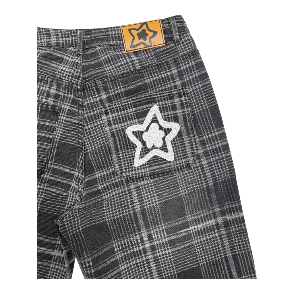 Star Team Plaid Jean Shorts - Black