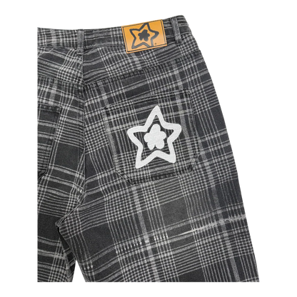 Star Team Plaid Jean Shorts - Black