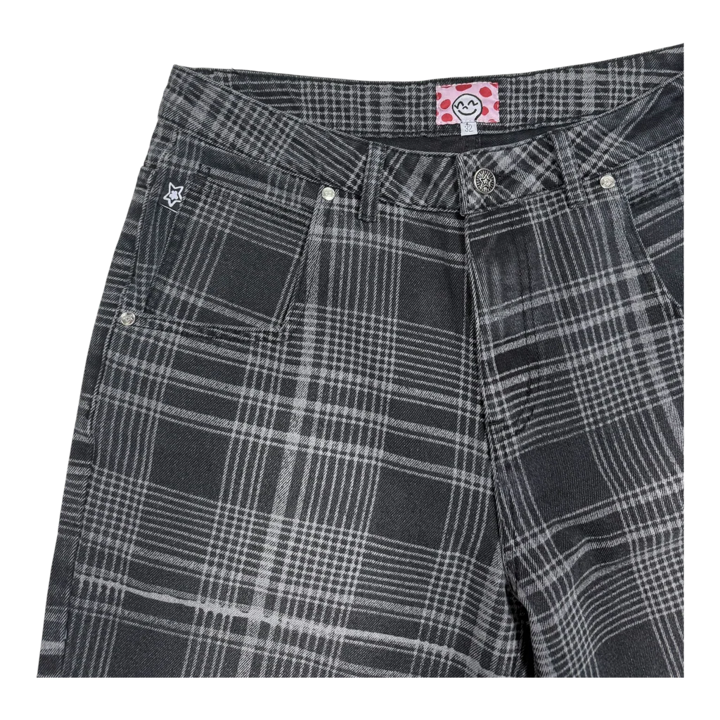 Star Team Plaid Jean Shorts - Black