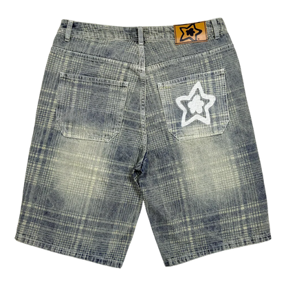 Star Team Plaid Jean Shorts - Blue