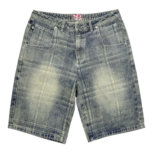 Star Team Plaid Jean Shorts - Blue