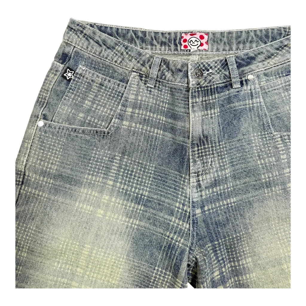 Star Team Plaid Jean Shorts - Blue