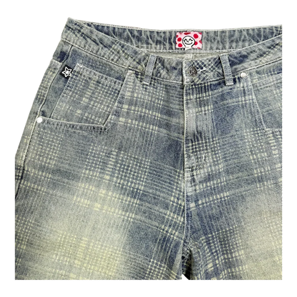 Star Team Plaid Jean Shorts - Blue