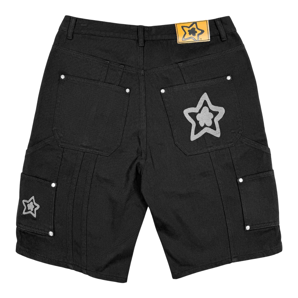 Star Team Double Knee Seam Jean Shorts - Black