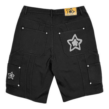 Star Team Double Knee Seam Jean Shorts - Black