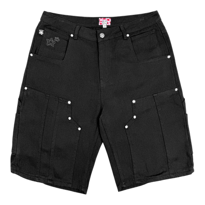 Star Team Double Knee Seam Jean Shorts - Black
