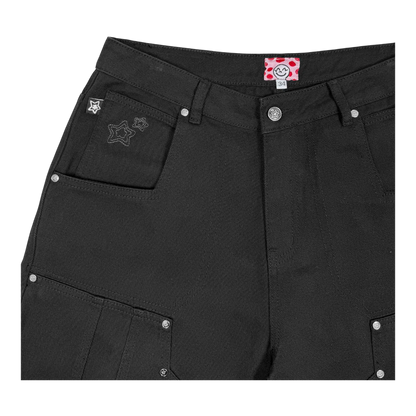 Star Team Double Knee Seam Jean Shorts - Black
