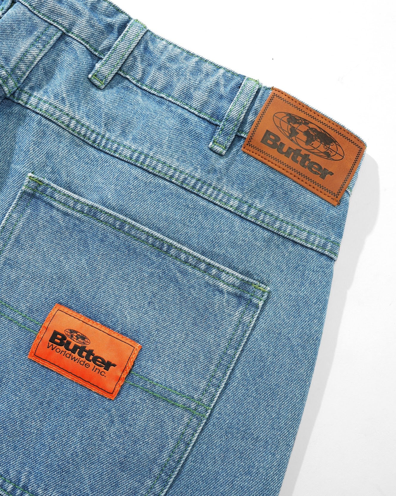 Butter Goods Santosuosso Denim Jeans - Washed Indigo (Green Stitching)