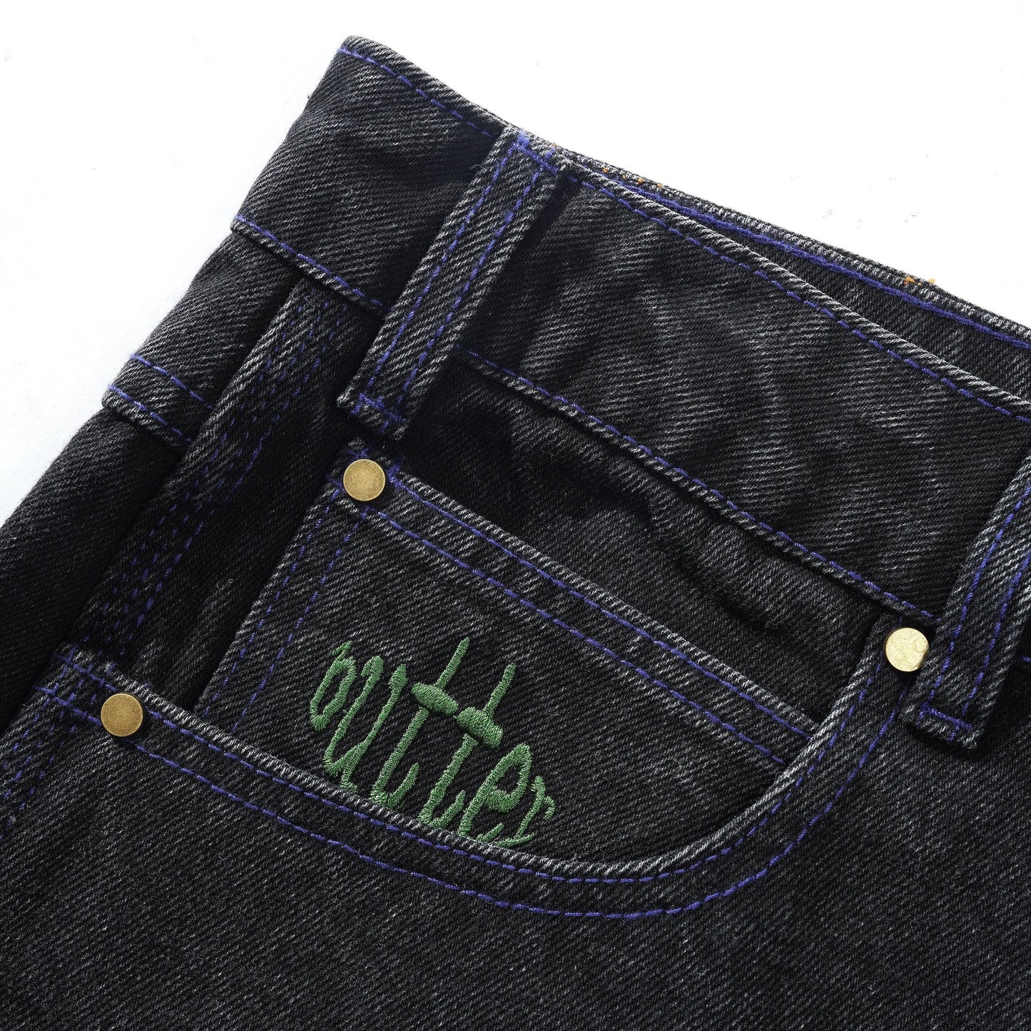 Butter Goods Spider Denim Shorts - Washed Black