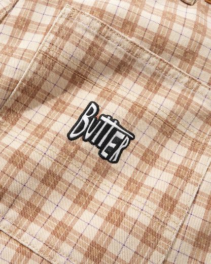 Butter Goods x Peanuts Spike Work Shorts - Sandstone Plaid