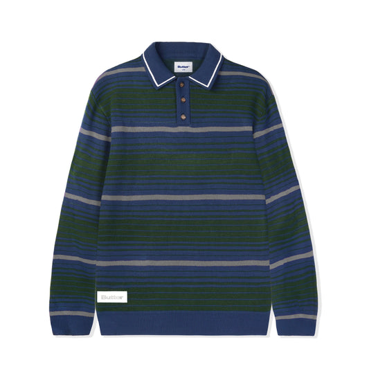 Butter Goods Stripe Knitted Shirt - Navy/Forest/Sand