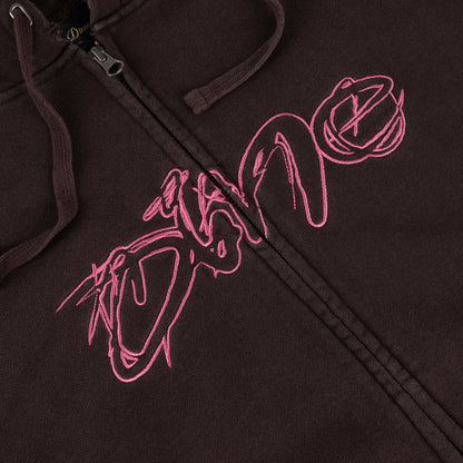 Dime Distressed Terry Zip Hoodie - Acid Brown