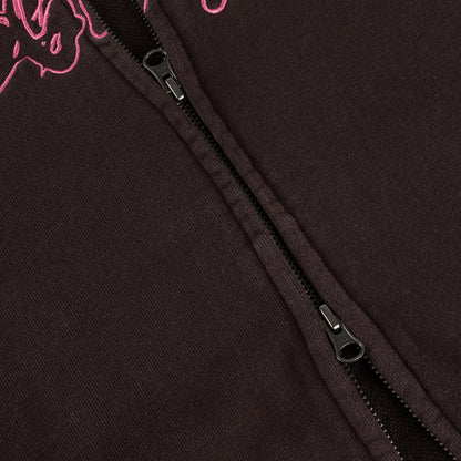 Dime Distressed Terry Zip Hoodie - Acid Brown