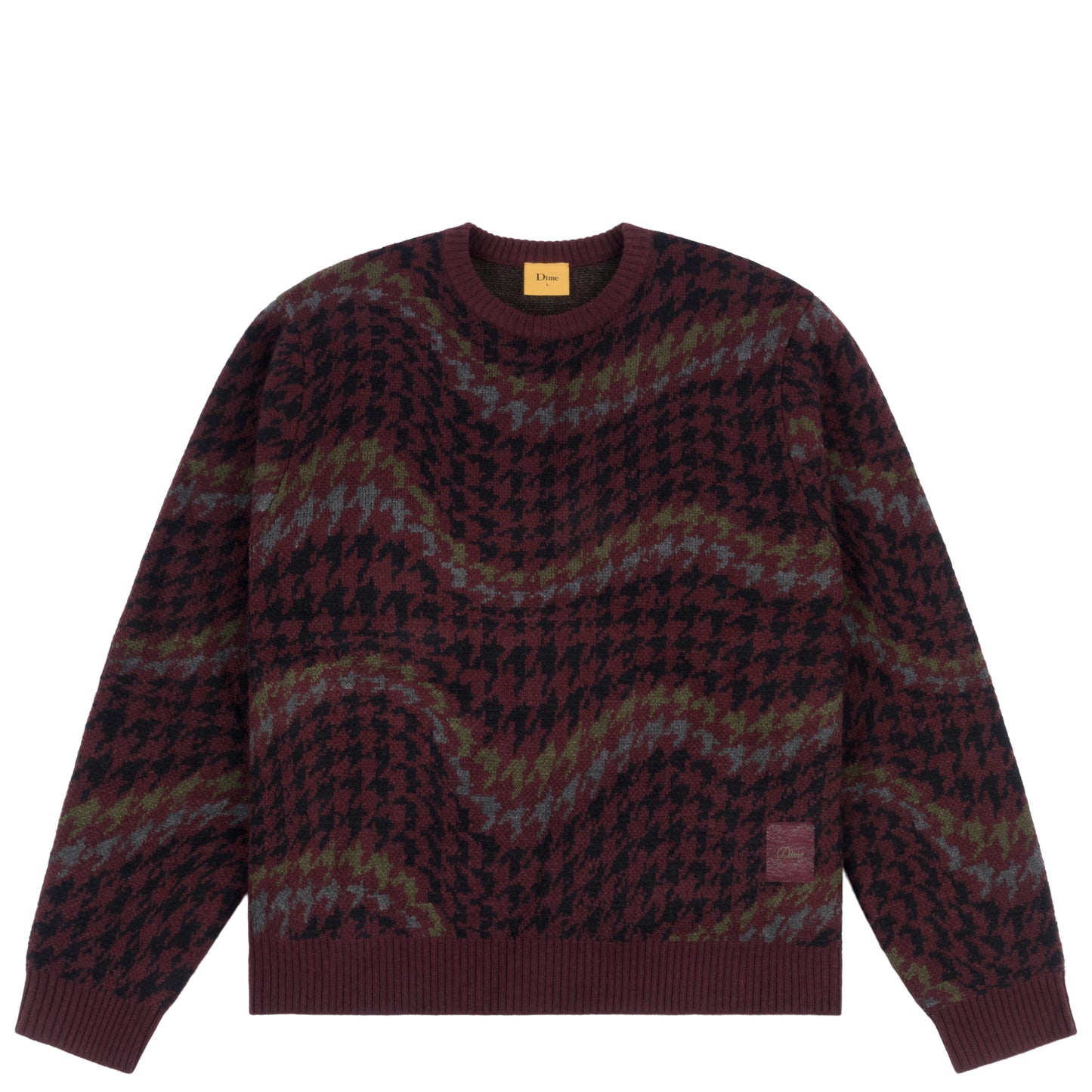 Dime Houndstooth Knit Sweater - Burgundy