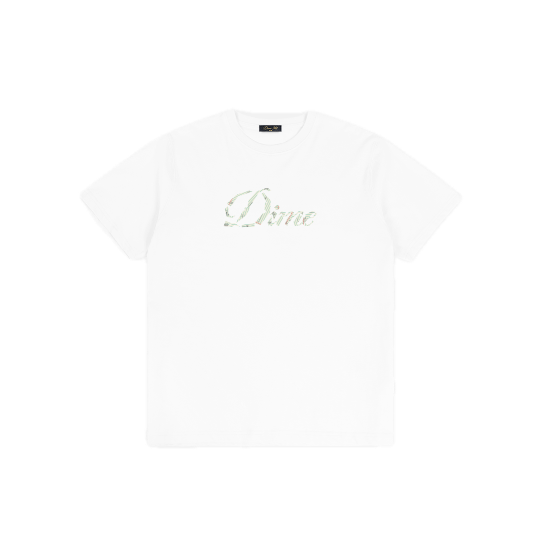 Dime Cursive Paper Cut Tee - White