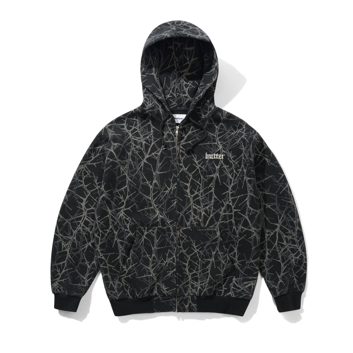Butter Goods Thorn Camo Waffle Zip Hoodie - Black