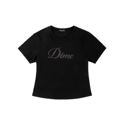 Dime Cursive Crochet Tee - Black