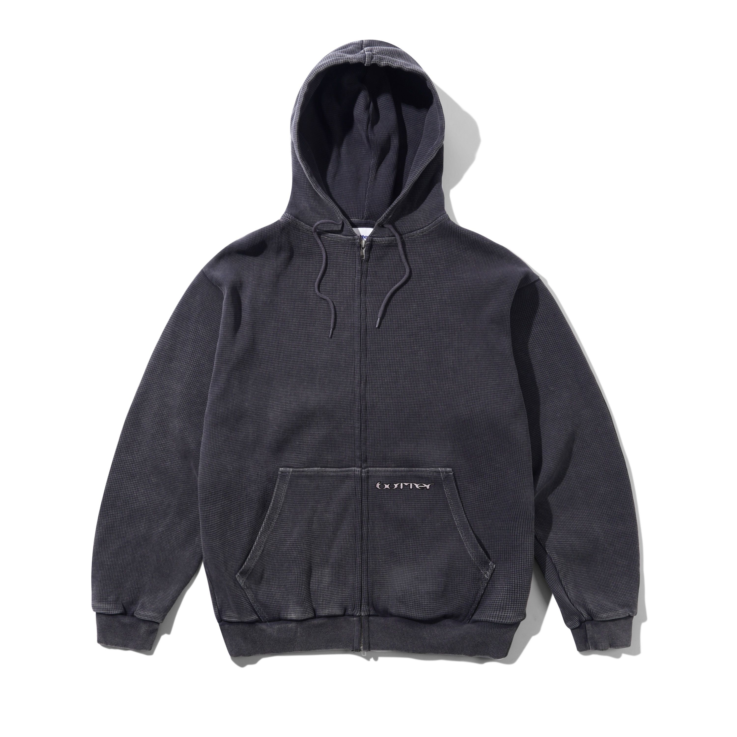 Butter Goods Waffle Zip-Thru Hoodie - Black Overdye – Ninetimes