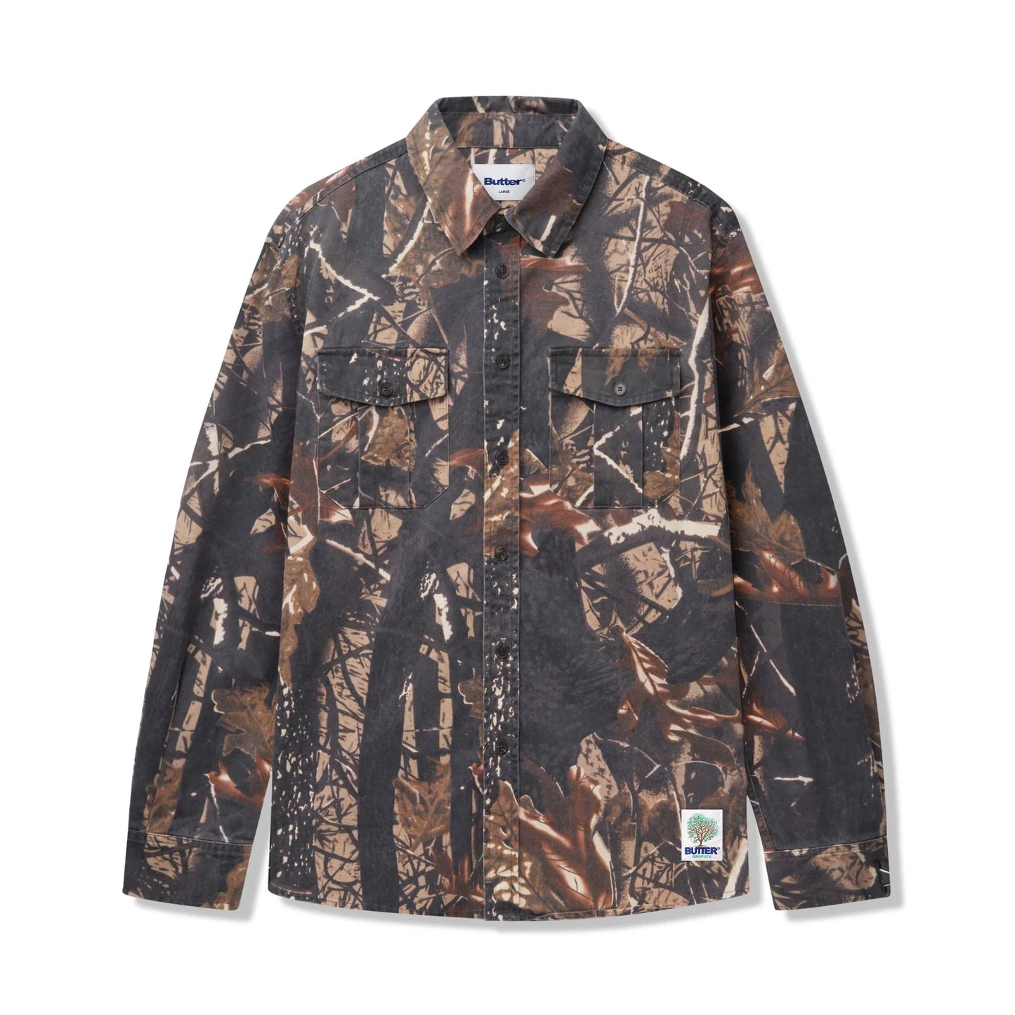 Butter Goods Washed Pocket Longsleeve Shirt- Camo