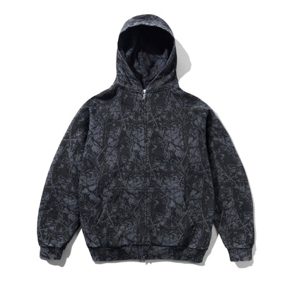 Butter Goods Woods Camo Zip-Thru Hoodie - Washed Black