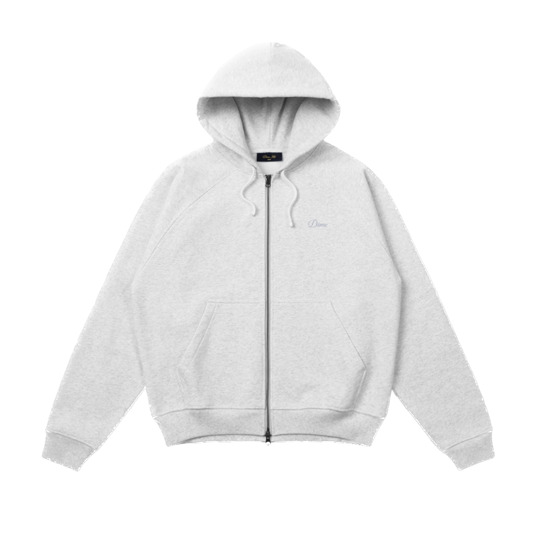 Dime Cursive Small Logo Heavyweight Zip Hoodie - Ash
