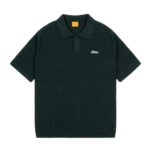 Dime Wave Cable Knit Polo - Forest