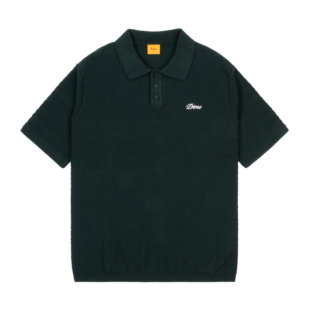 Dime Wave Cable Knit Polo - Forest