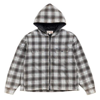 Stussy Zip Hooded Plaid Shirt Jacket - Charcoal