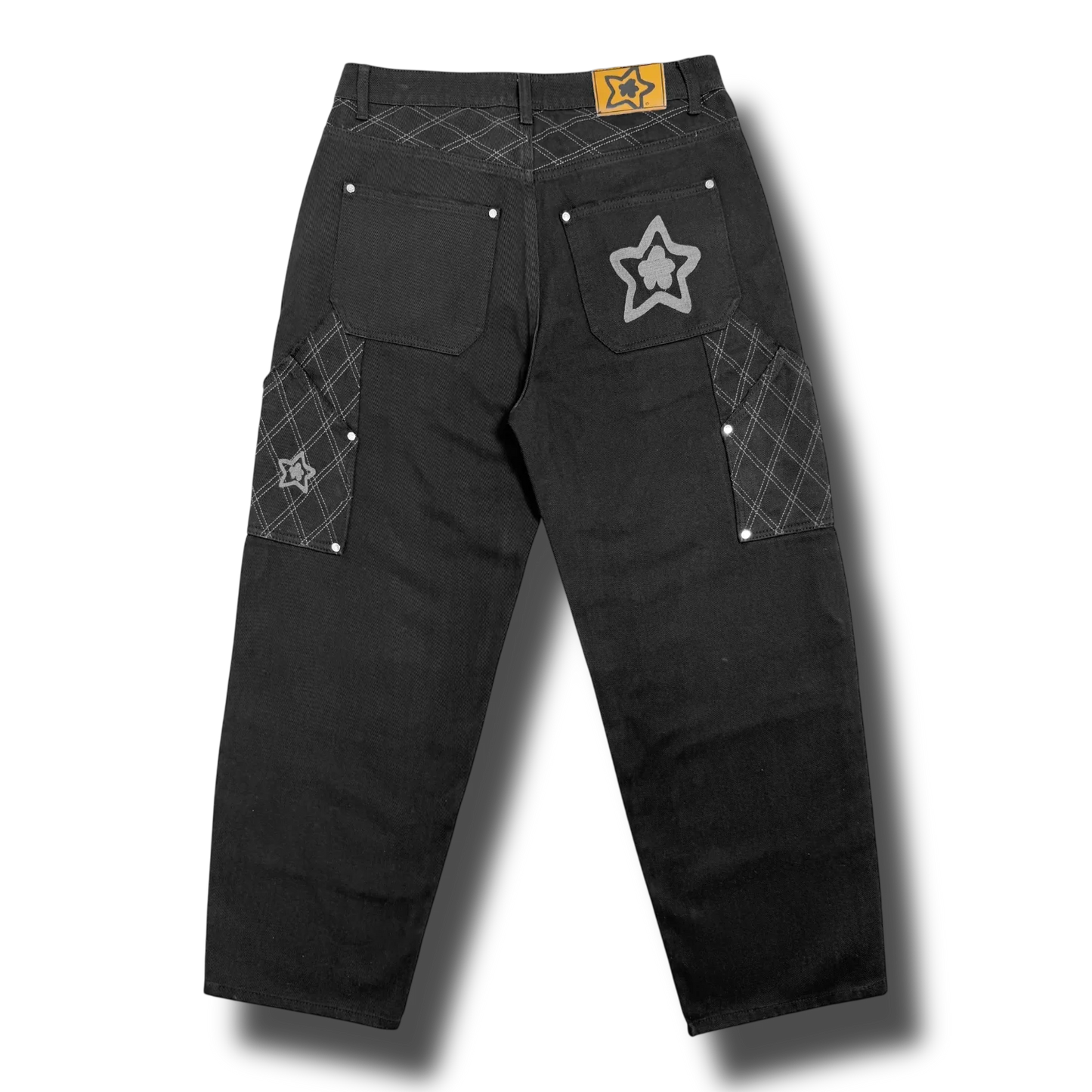 Star Team Cross Stitch Double Knee Jeans - Black