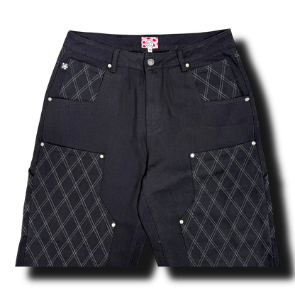 Star Team Cross Stitch Double Knee Jeans - Black