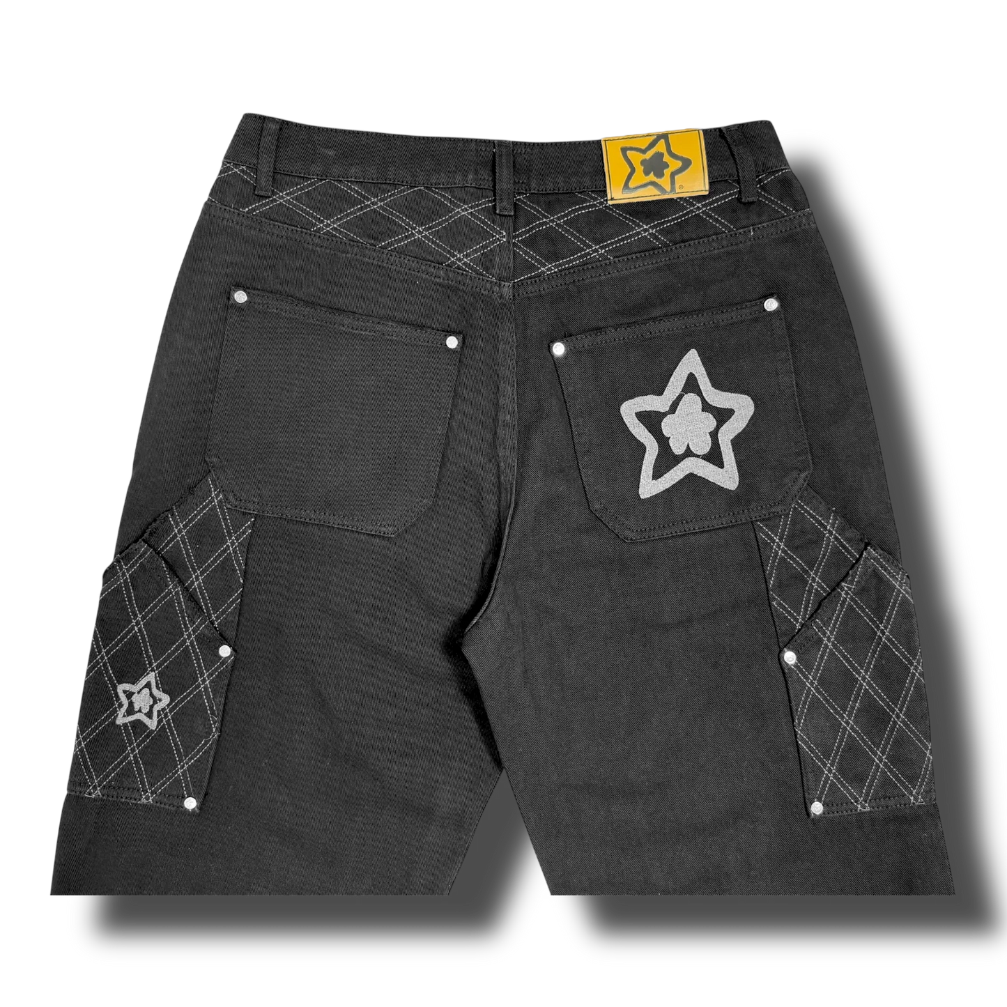 Star Team Cross Stitch Double Knee Jeans - Black