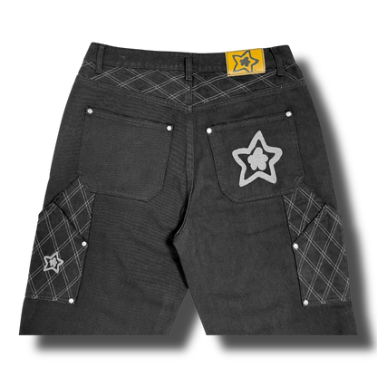 Star Team Cross Stitch Double Knee Jeans - Black