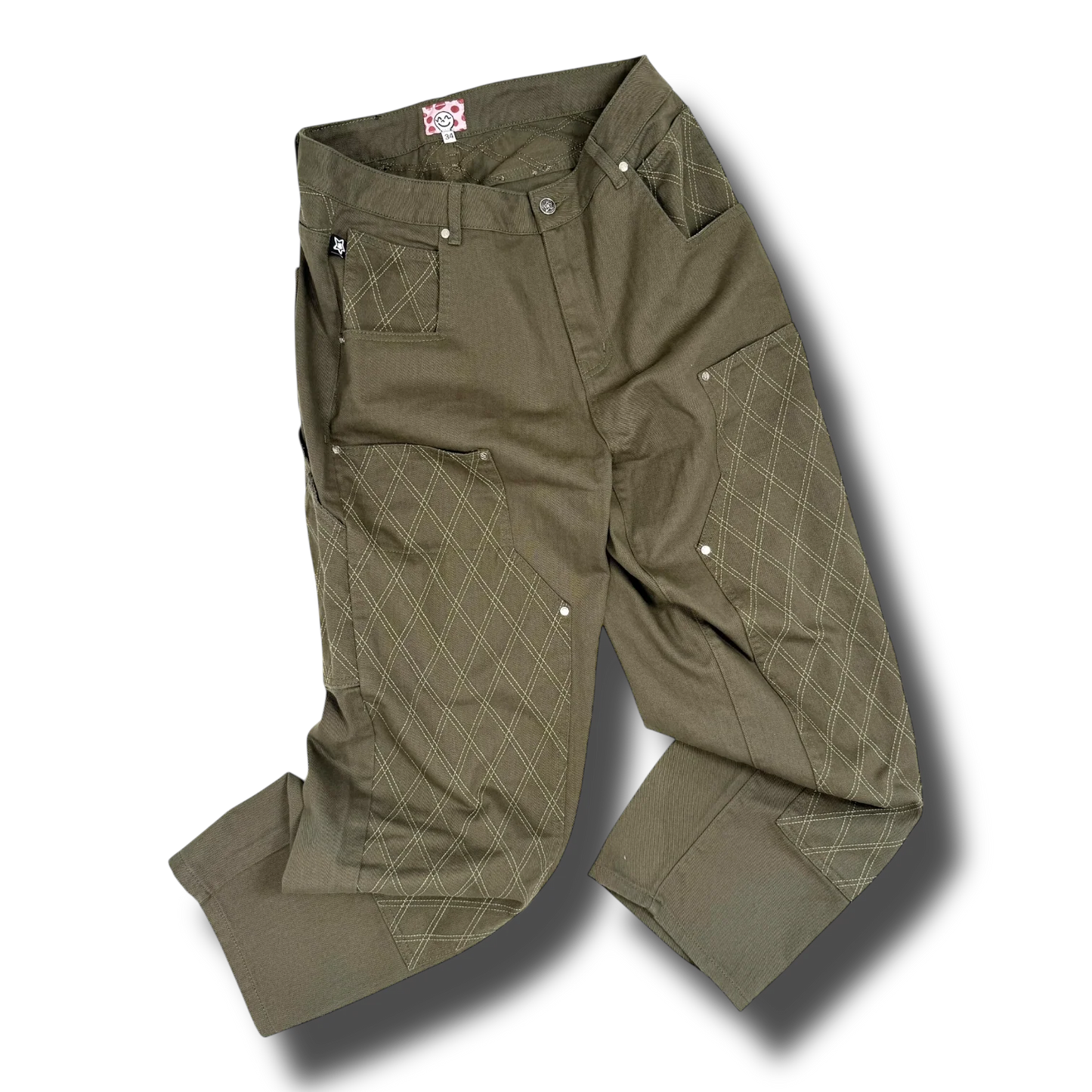 Star Team Cross Stitch Double Knee Jeans - Olive