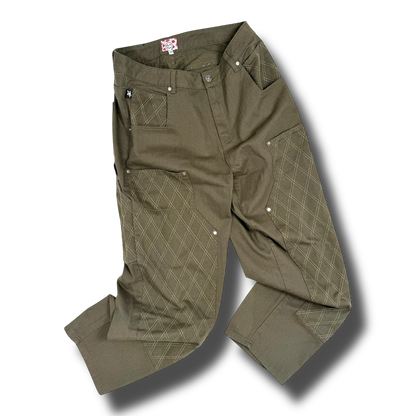 Star Team Cross Stitch Double Knee Jeans - Olive