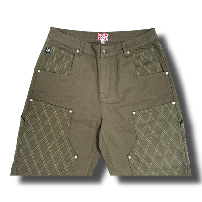 Star Team Cross Stitch Double Knee Jeans - Olive
