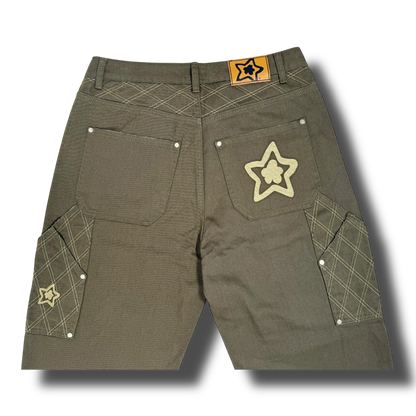 Star Team Cross Stitch Double Knee Jeans - Olive
